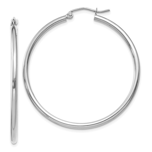 14k White Gold Polished 2x40mm Tube Hoop Earrings - Picture 1 of 4